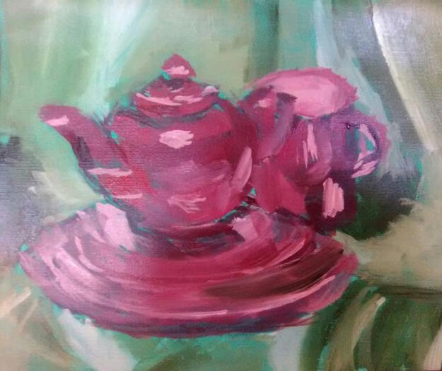 "Tea Set 2", acrylic paint on canvas paper, 1-hour study